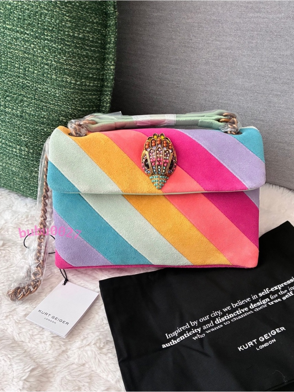 NWT🌈Kurt Geiger Kensington Leather Crossbody Rainbow Eagle Head Shoulder Bag